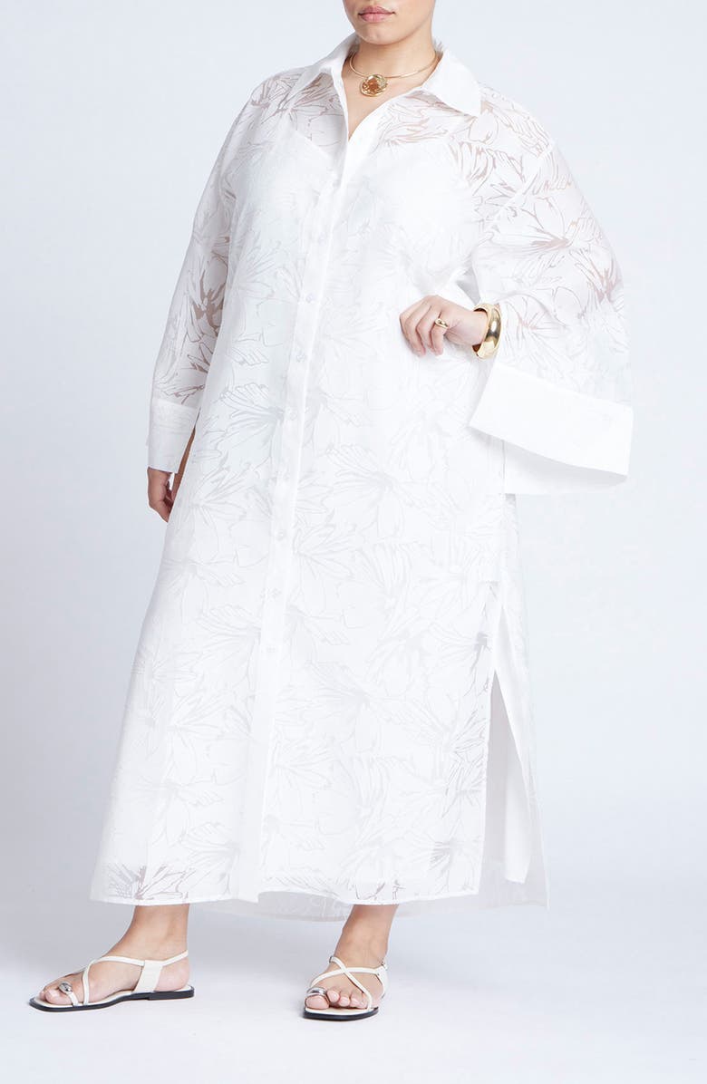 ELOQUII Floral Burnout Long Sleeve Shirtdress, Main, color, 