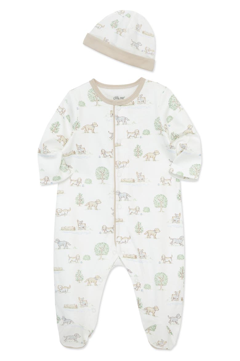 Puppy Park Cotton Footie & Hat Set, Alternate, color, IVORY