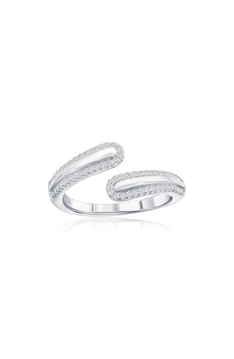 Sterling Silver Cubic Zirconia Bypass Ring
