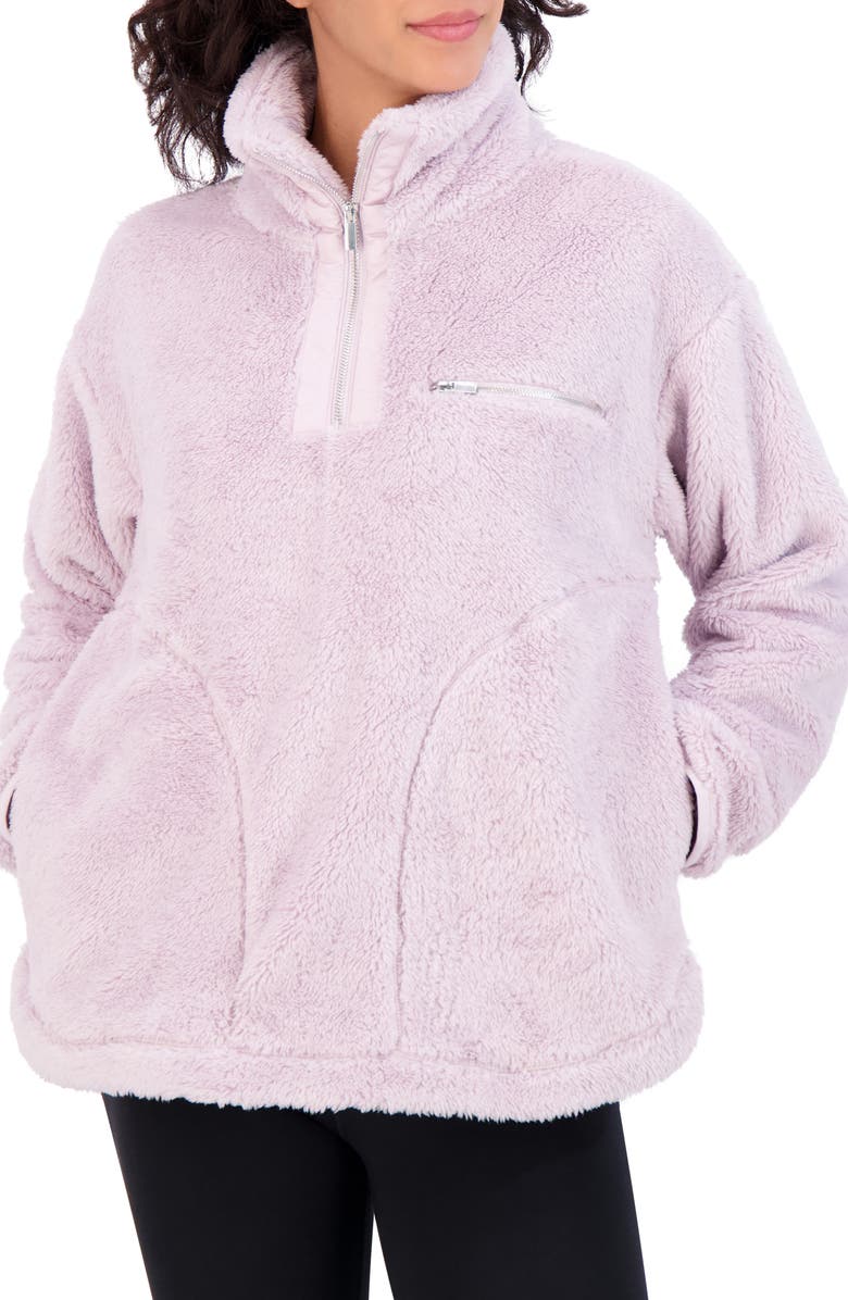 SAGE COLLECTIVE Satin Trim Faux Shearling Tunic, Alternate, color, Iris