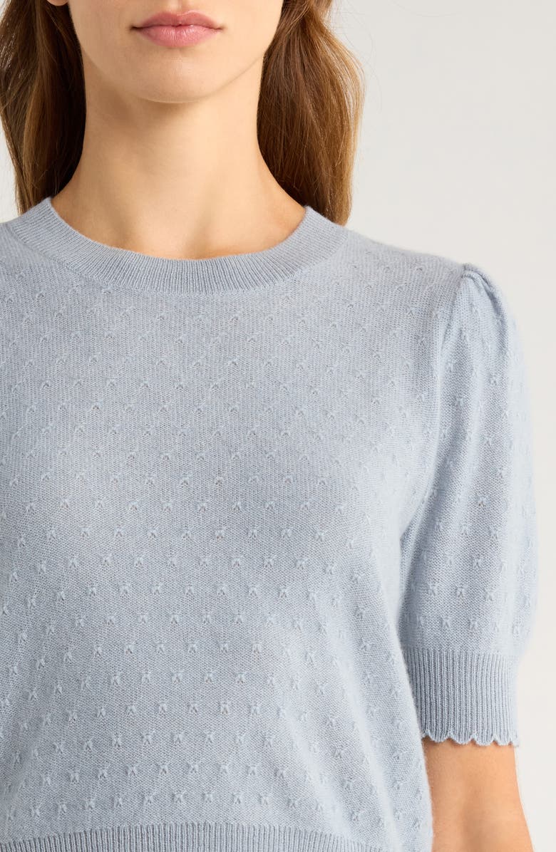 FRAME Puff Sleeve Pointelle Cashmere Sweater, Alternate, color, Grey Blue