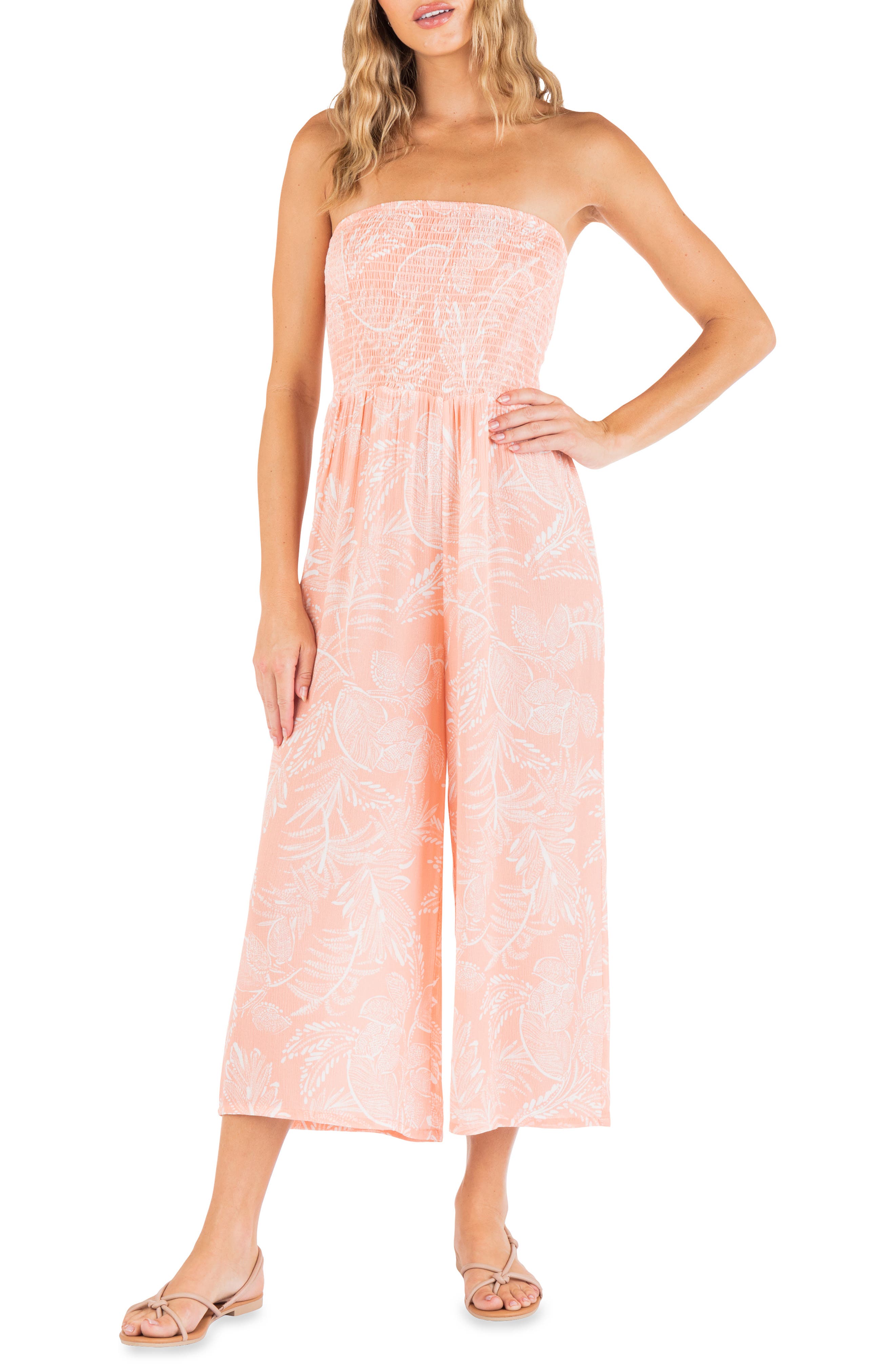 Hurley Beach Bloom Floral Strapless Crop Jumpsuit