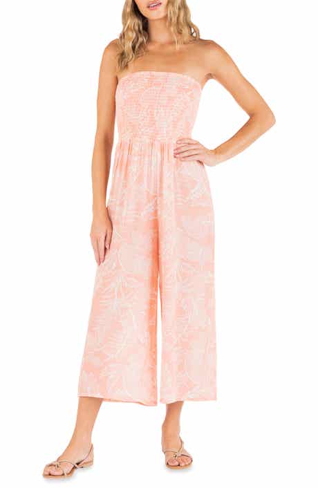 Hurley Beach Bloom Floral Strapless Crop Jumpsuit