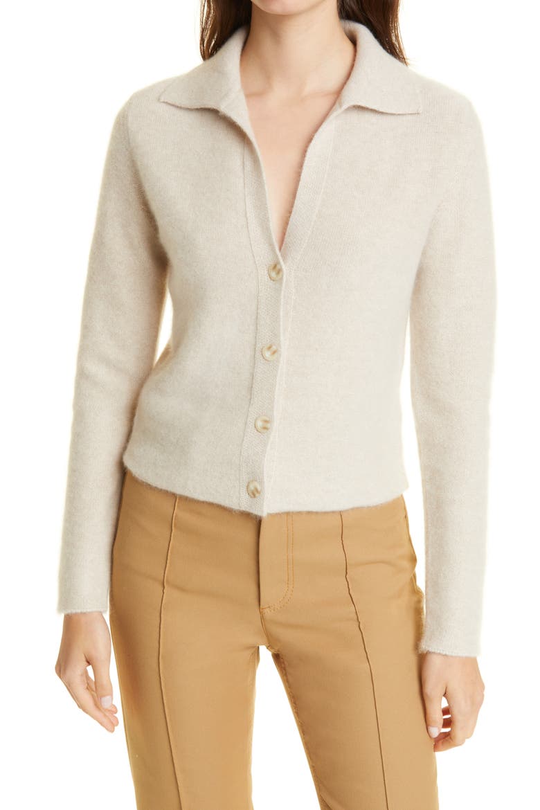 Polo Collar Cashmere Cardigan, Main, color, WHITE SAND