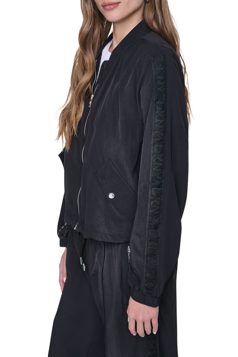 Logo Trim Nylon Bomber Jacket, Alternate, color, BLACK