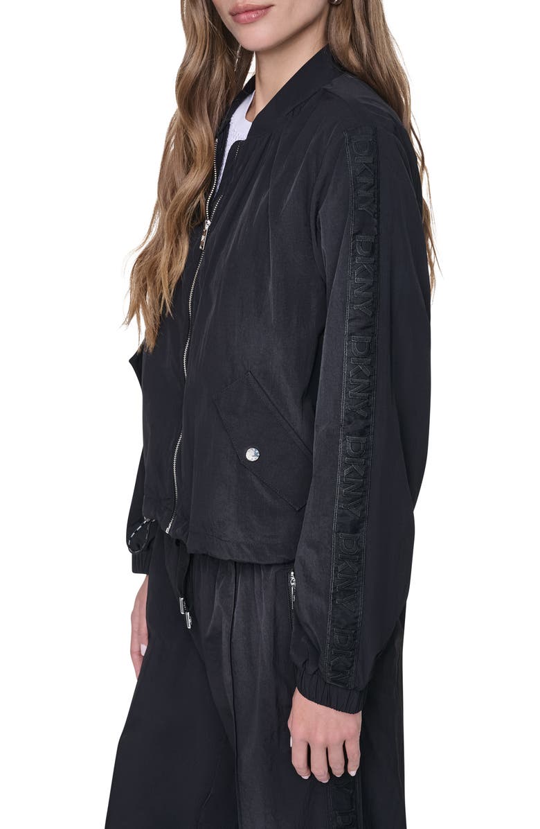 DKNY Logo Trim Nylon Bomber Jacket, Alternate, color, Black