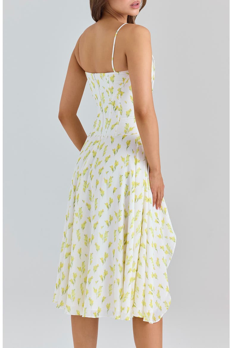 Yvette Floral Print Midi Dress, Alternate, color, LEMON FLORAL PRINT