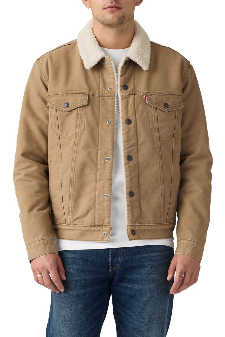 Type III High Pile Fleece Lined Denim Trucker Jacket, Main, color, ERMINE