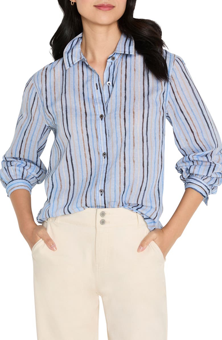 NIC+ZOE Drifty Painted Stripe Cotton Button-Up Shirt, Main, color, Blue Multi