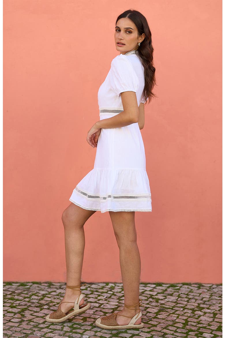 Cotton Lace Trim Skater Shirt Dress, Alternate, color, White