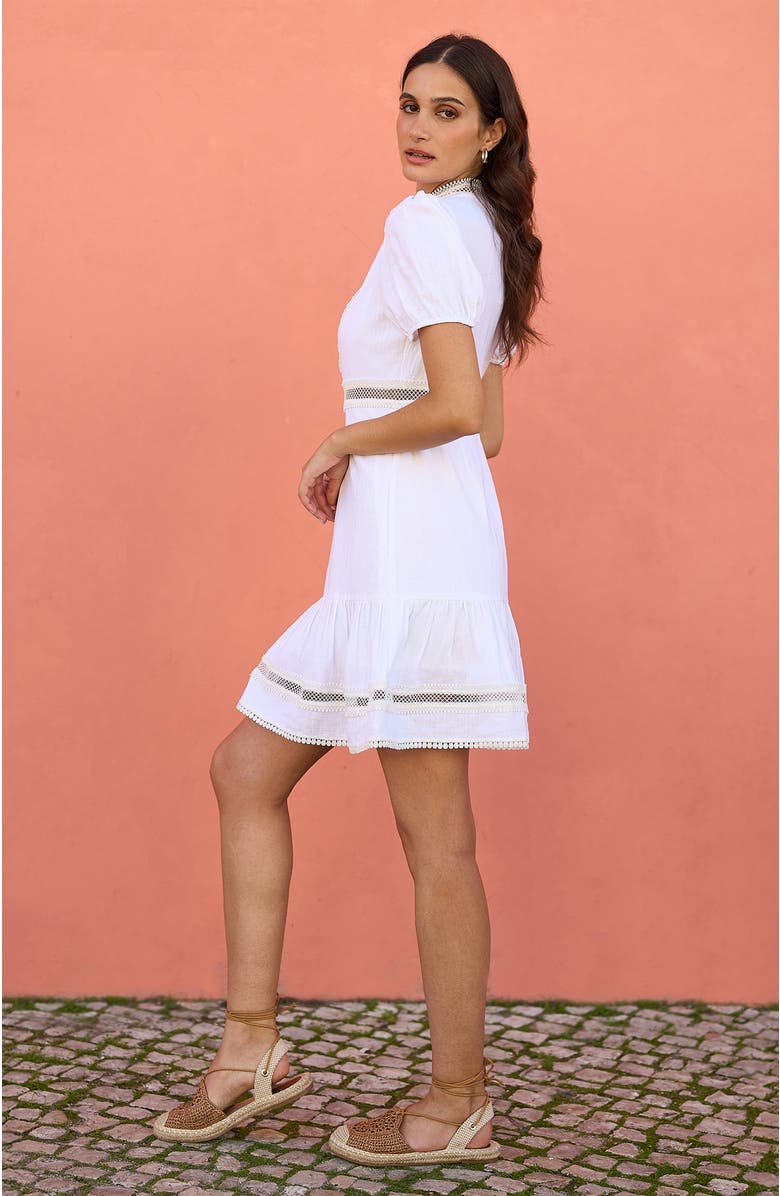 Yumi Cotton Lace Trim Skater Shirt Dress, Alternate, color, White