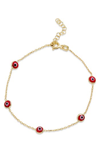 Savvy Cie Jewels 18k Gold Over Sterling Silver Red Evil Eye Bracelet In Gold