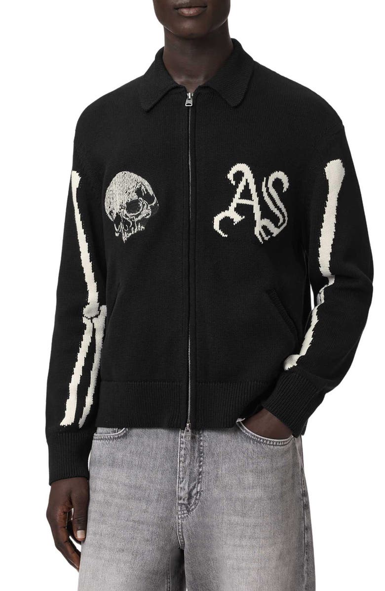AllSaints Adrian Zip Cardigan, Main, color, Black