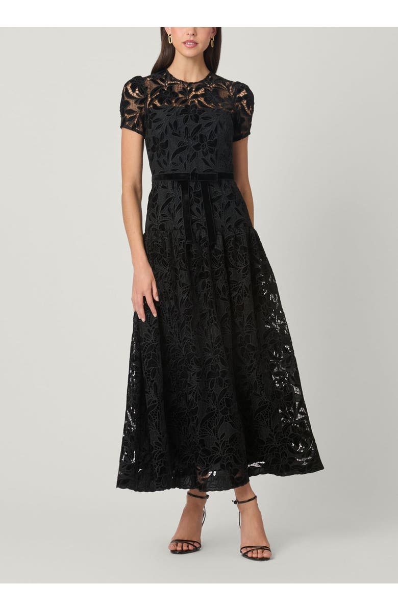 Shoshanna Midnight Farah Velvet Lace Dress, Main, color, Jet