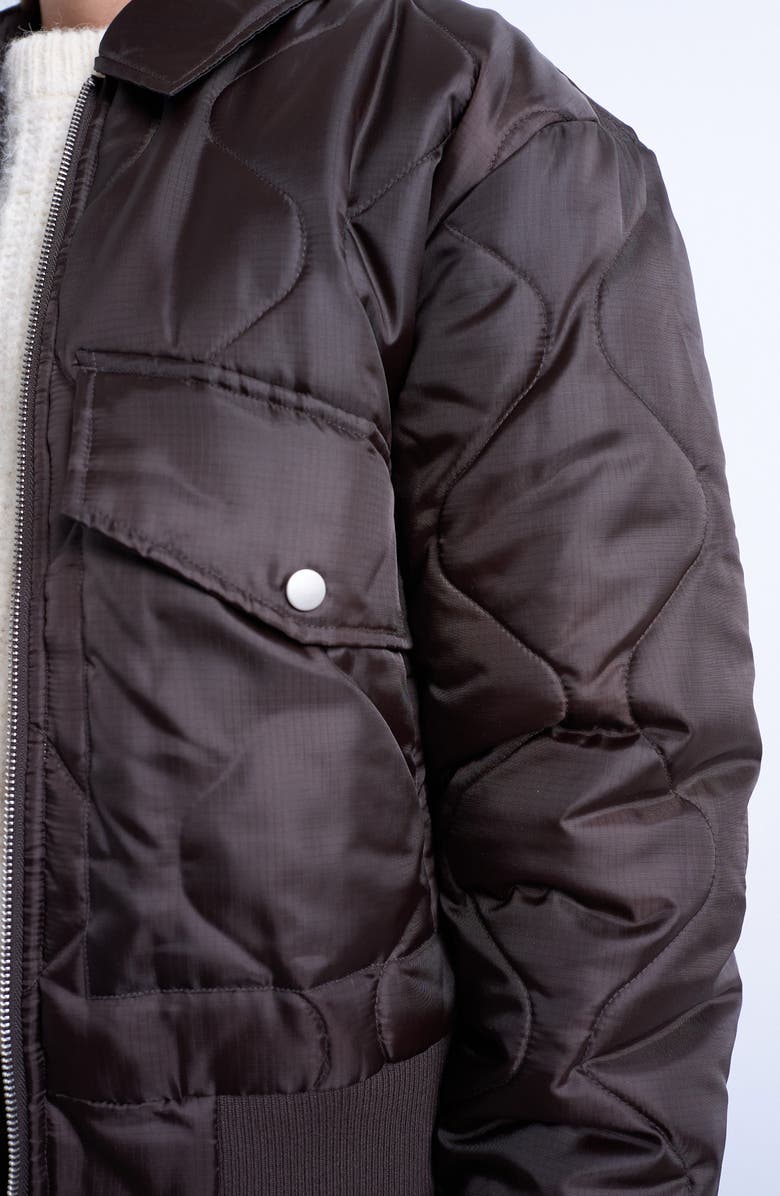 Topshop Quilted Bomber Jacket, Alternate, color, Brown