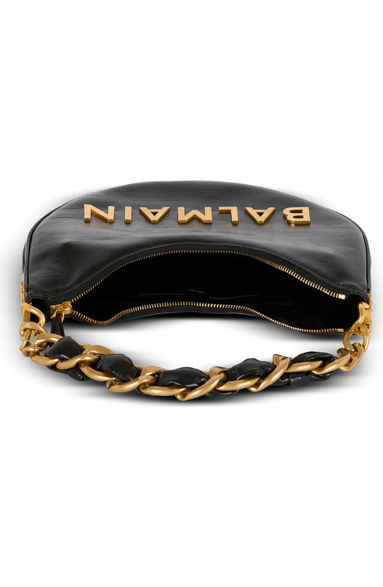 Balmain 1945 Soft Moon Bag In Crinkled Calfskin Leather Embossed With A Pb Labyrinth Monogram, Alternate, color,