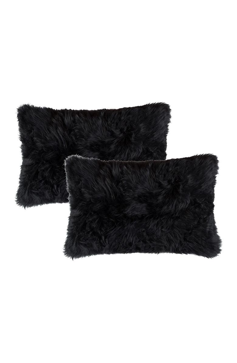 NATURAL New Zealand Genuine Sheepskin Shearling Pillow - Set of 2, Main, color, Black