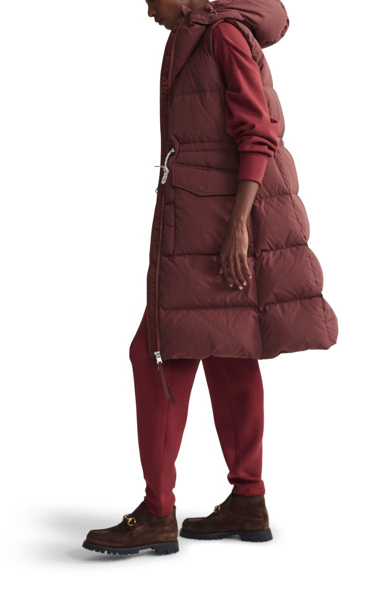 Varley Irving Water Resistant Hooded Long 750 Fill Power Down Vest, Alternate, color, Hot Chocolate