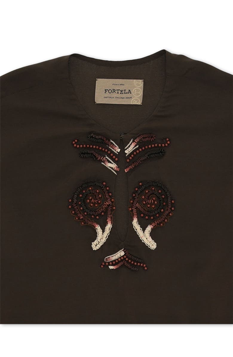 Fortela Allegras Embroidered Silk Crepe Blouse, Alternate, color, Brown