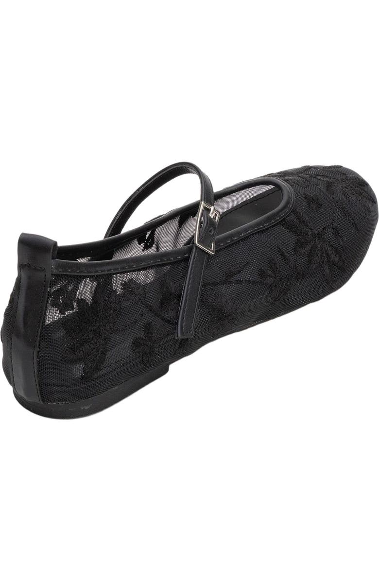 Prologue Shoes Juny Mesh Floral Embroidery Ballet Flat, Alternate, color, Black Faux Leather