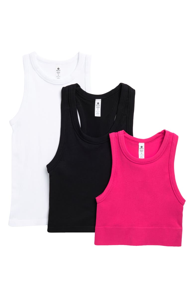 90 DEGREE BY REFLEX 3-Pack Seamless Ribbed Racerback Tank Tops, Main, color,