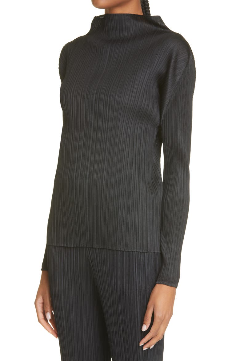 Funnel Neck Pleated Top, Alternate, color, BLACK