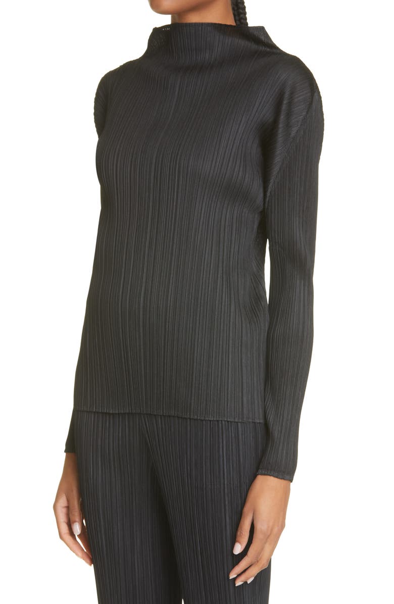 Pleats Please Issey Miyake Funnel Neck Pleated Top, Alternate, color,