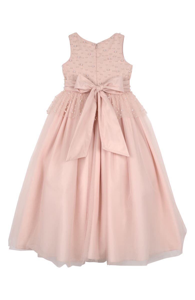 Badgley Mischka Collection Imitation Pearl Beaded Peplum Dress, Alternate, color, 