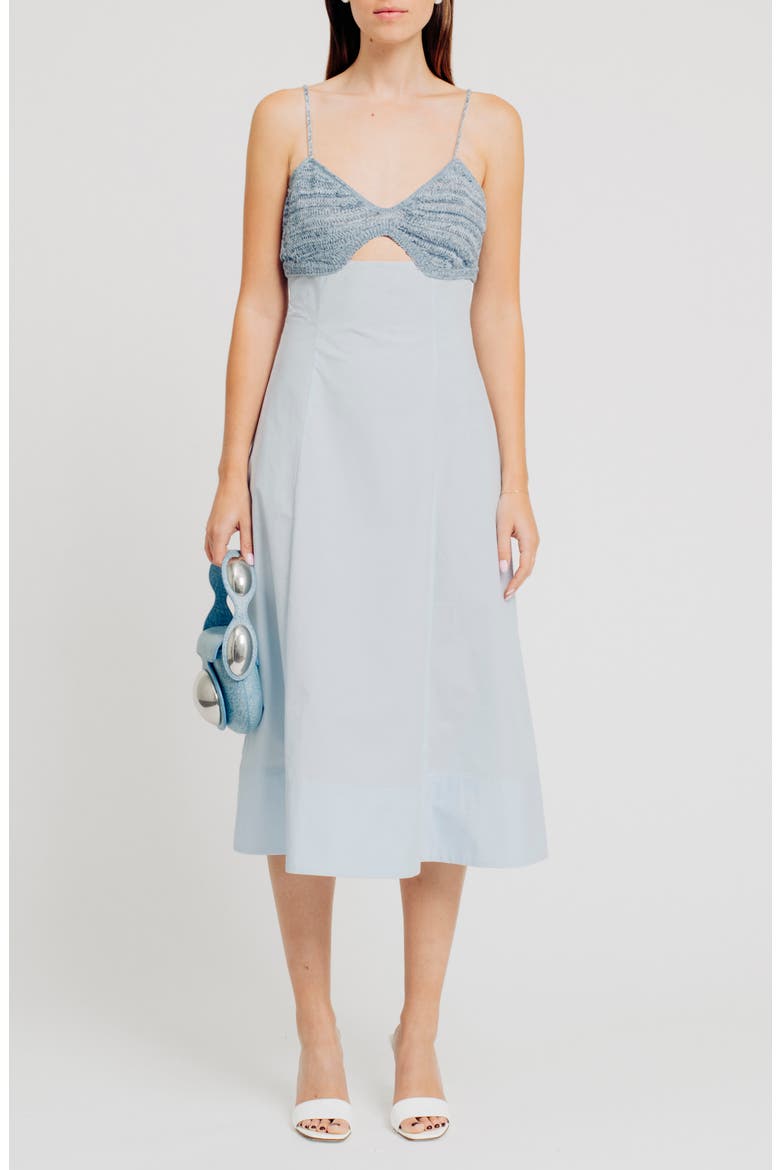 Romy Mixed Midi Dress, Main, color, SKY COMBO