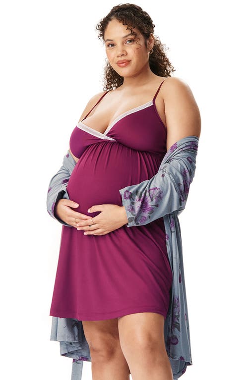 Motherhood Maternity Maternity Robe And Nursing Chemise Sleep Set In Multi