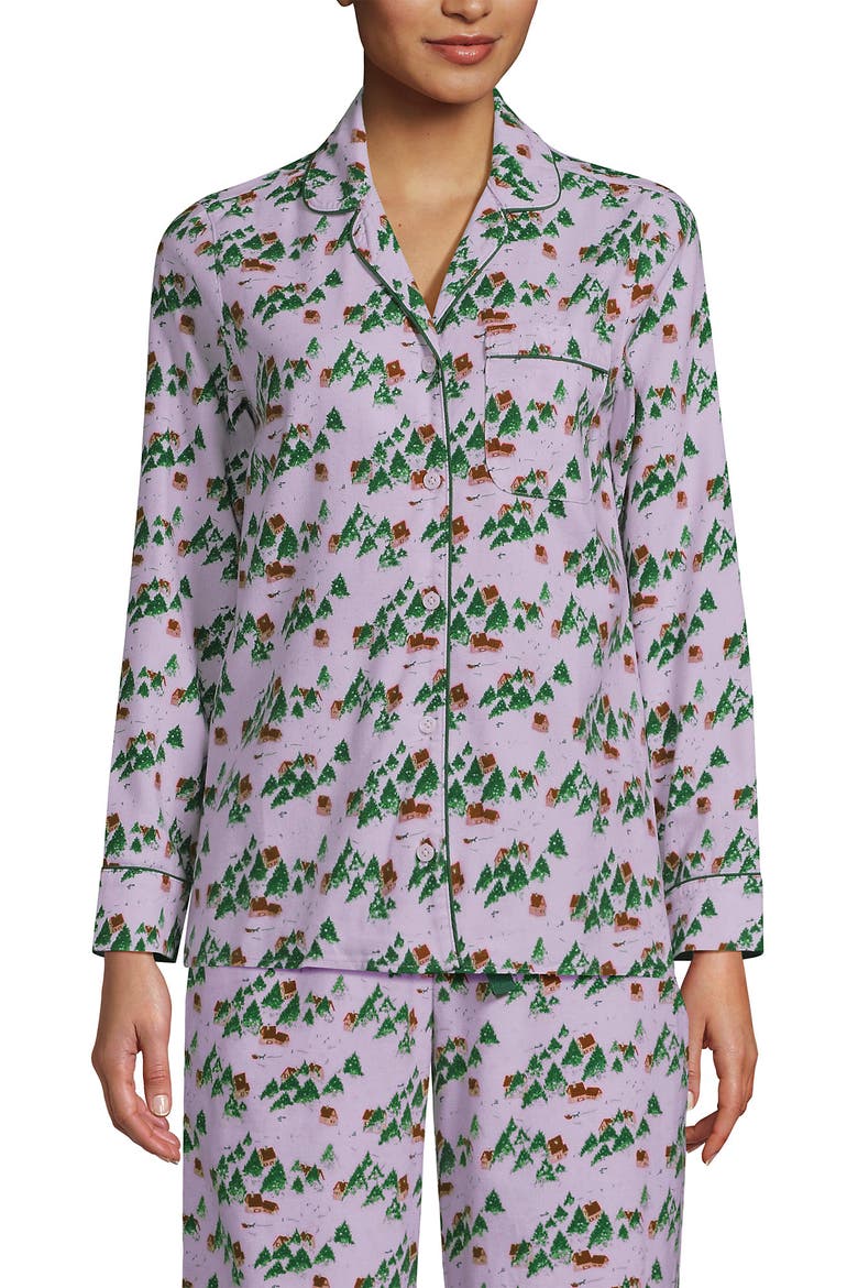 Long Sleeve Print Flannel Pajama Top, Main, color, Lavender Blush Village
