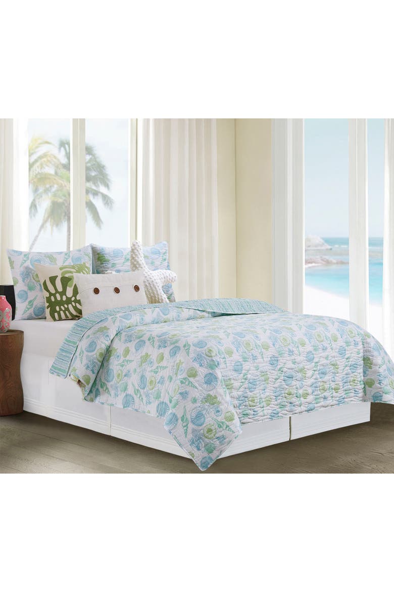 Delray Beach Coastal Seashell Quilt Set  - Reversible and Machine Washable, Main, color, Blue