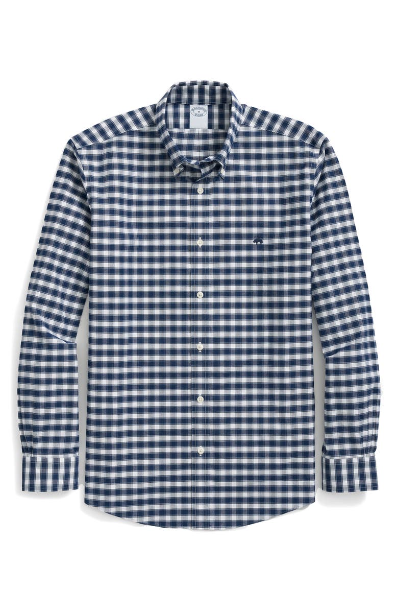 Brooks Brothers Non-Iron Check Cotton Stretch Oxford Cloth Button-Down Shirt, Alternate, color, 