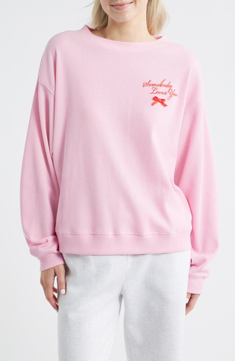 THE MAYFAIR GROUP Somebody Loves You Waffle Knit Graphic Top, Main, color, Pink