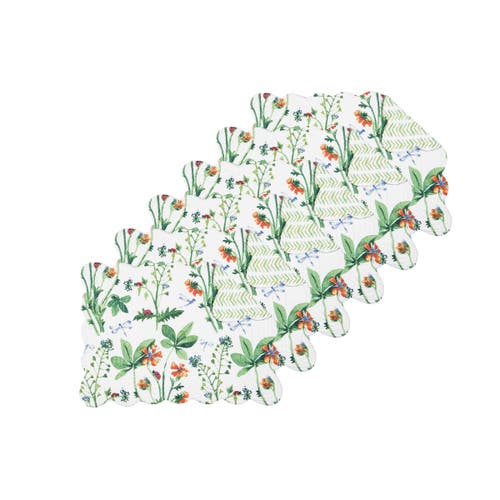 C & F Home C&f Home Clover Bug Floral Scalloped Cotton Placemats, Set Of 6, 13" X 19" In Green