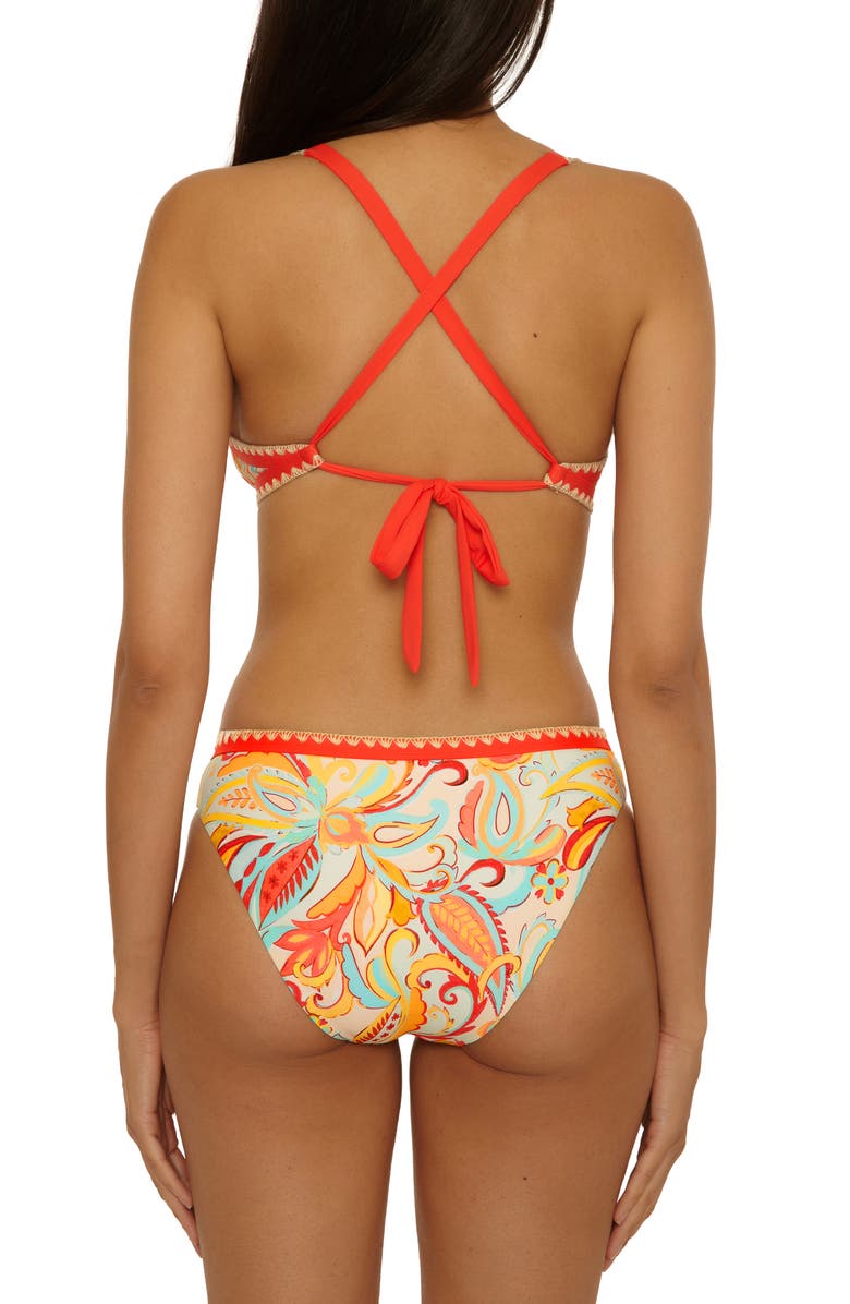 Lucky Brand Phuket Embroidered Trim Hipster Bikini Bottoms, Alternate, color, Orange Multi