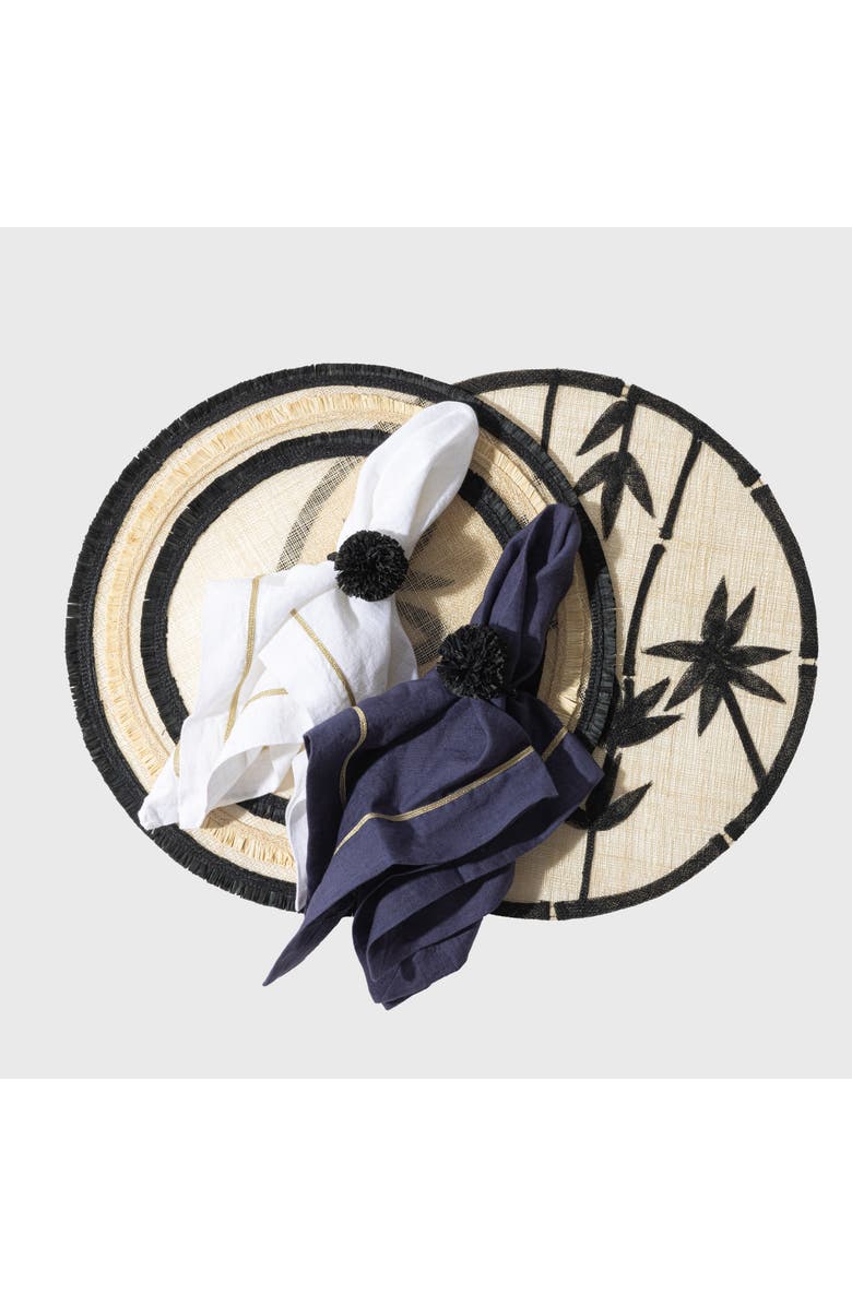 Joanna Buchanan Straw pompom napkin rings, black, set of four, Alternate, color, Black