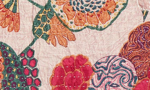 Taj Hotel Vintage Cotton Kantha Throw Blanket In Multi Pale Pink Floral