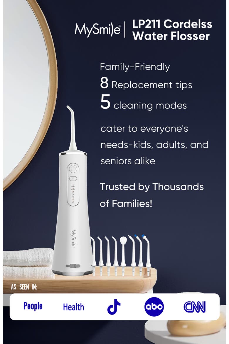 LP211 Cordless Water Flossers for Teeth, 260ML Reservoir, 5 Cleaning Modes, 8 Jet Tips, Alternate, color, White