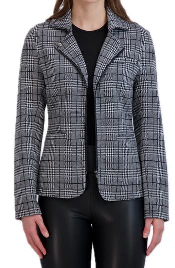 Ookie & Lala Houndstooth Plaid Zip Moto Jacket