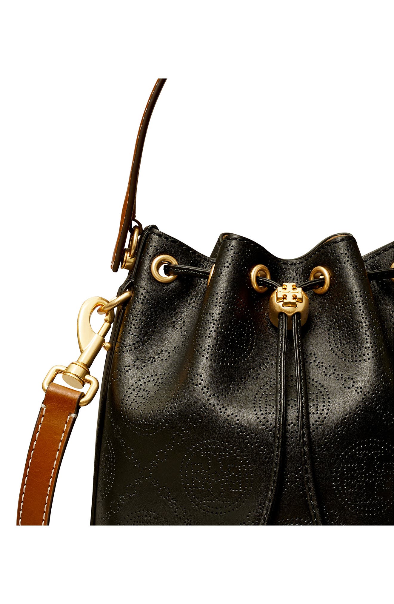Tory Burch T Monogram Perforated Leather Bucket Bag, Alternate, color, 