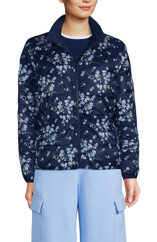 Lands' End Wanderweight Reversible Packable Down Jacket In Navy/deep Sea Navy Floral