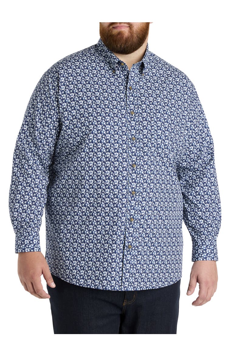 Big & Tall Easy-Care Floral Print Sport Shirt, Alternate, color, BLUE MULTI