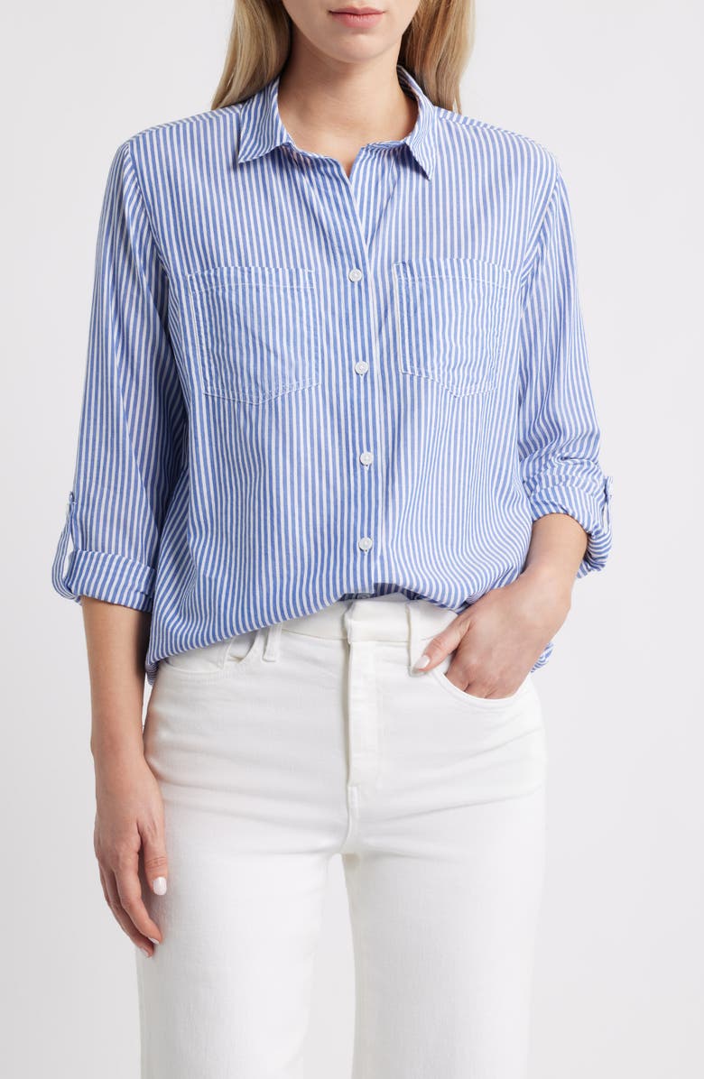 beachlunchlounge Annalisa Stripe Shirt, Main, color, Dell Blue