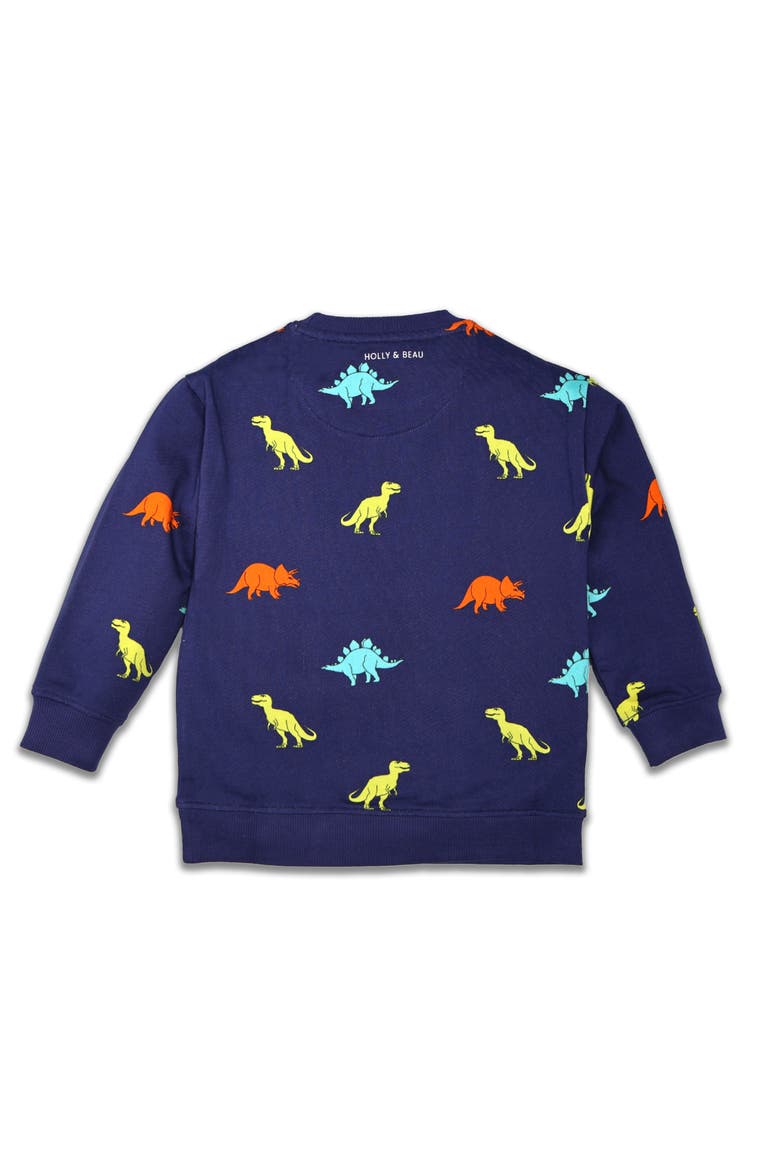 Dinosaur Cotton Crew Neck Sweatshirt, Alternate, color, Blue