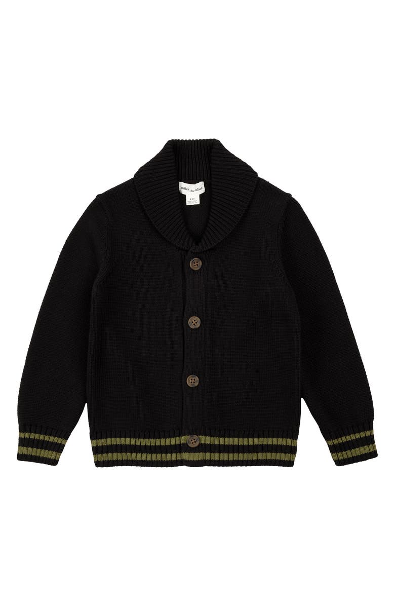 MILES THE LABEL Kids' Shawl Collar Organic Cotton Cardigan, Main, color, Black