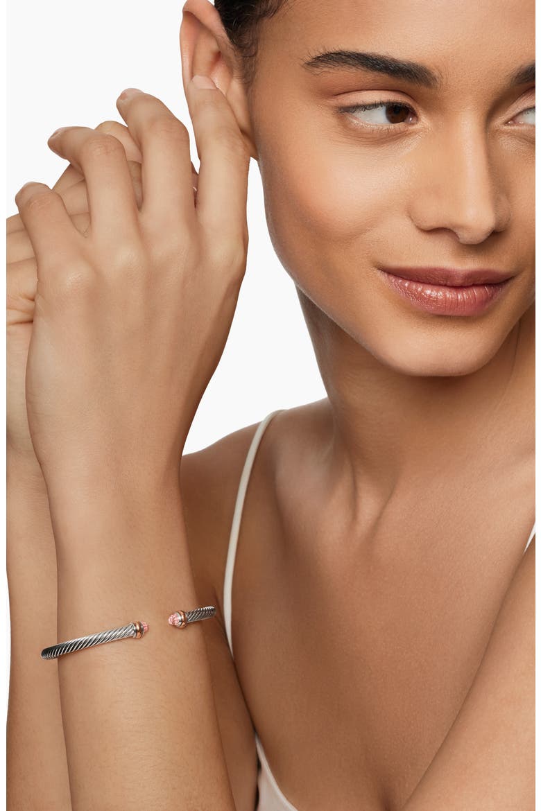 Classic Cable Bracelet in Sterling Silver with 18K Rose Gold and Morganite, 4mm, Alternate, color, MORGANITE