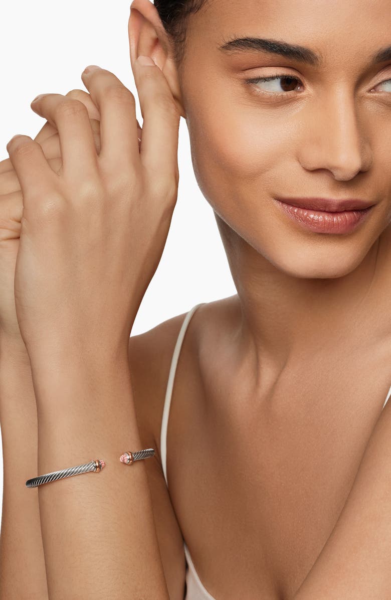 David Yurman Classic Cable Bracelet in Sterling Silver with 18K Rose Gold and Morganite, 4mm, Alternate, color, Morganite