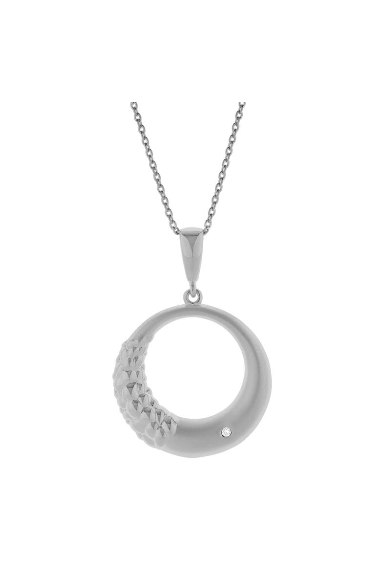 LuvMyJewelry Calindra Sterling Silver 0.01 Ct Diamond Crescent Circle Pendant Necklace, Main, color, 925 Sterling Silver