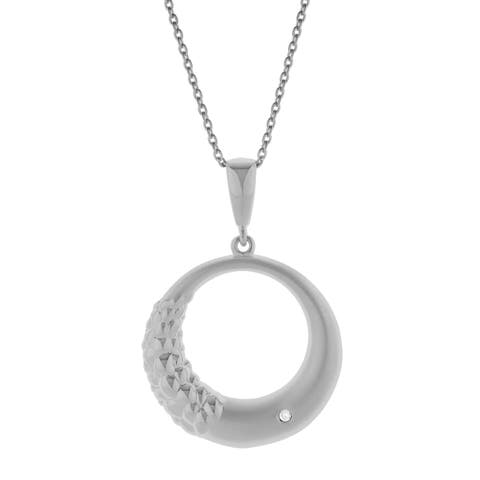 Calindra Sterling Silver 0.01 Ct Diamond Crescent Circle Pendant Necklace